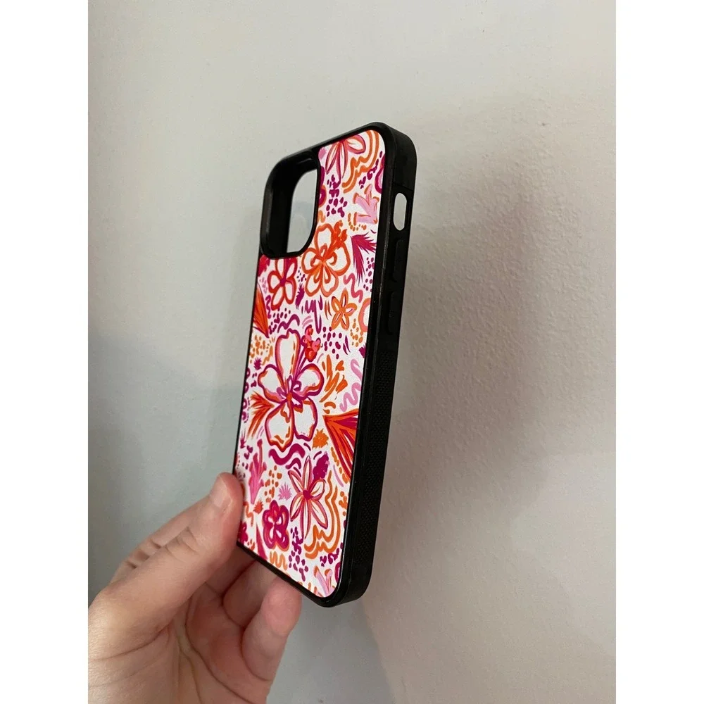 Unbranded Phone Case Unisex iPhone‎ 13 Mini Pink Orange Floral Hibiscus Tropical